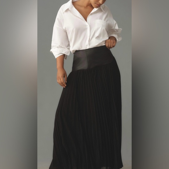 Anthropologie Faux Leather Pleated Midi Skirt - Picture 5 of 7